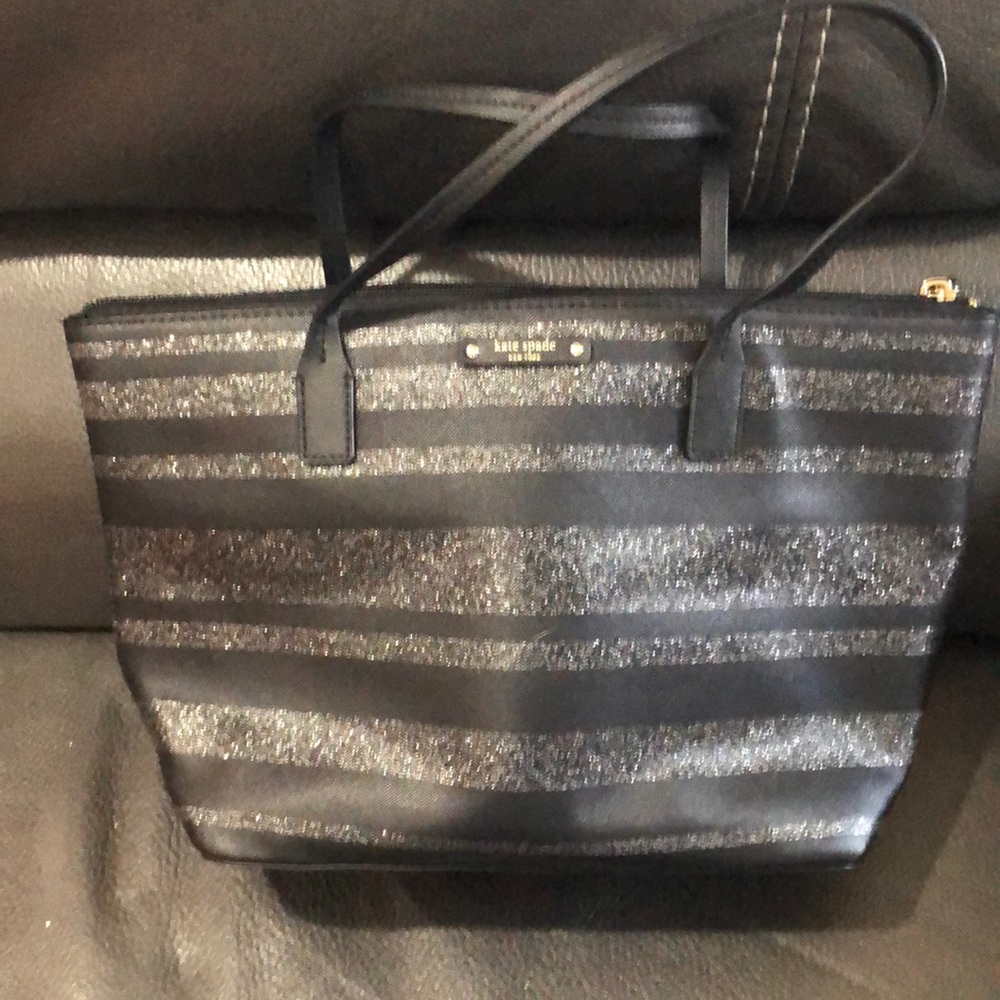 Kate spade black sparkly striped handbag